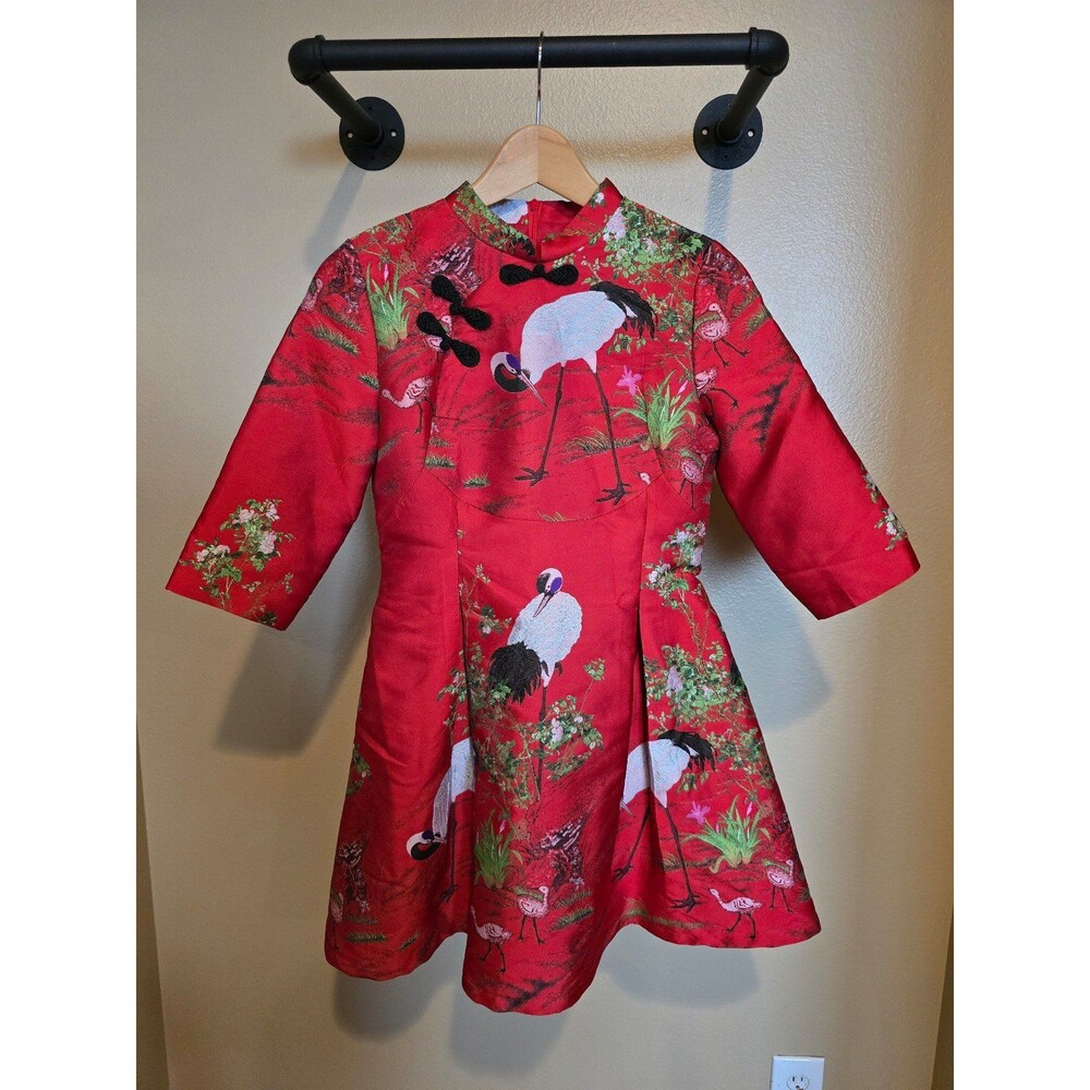 Crane print QiPao Dress‎ size medium